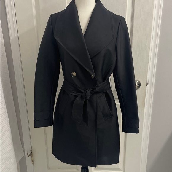 Reitmans Jackets & Blazers - Reitmans Black Double Breasted Trench Coat Pockets & Tie Belt Nylon Sz S